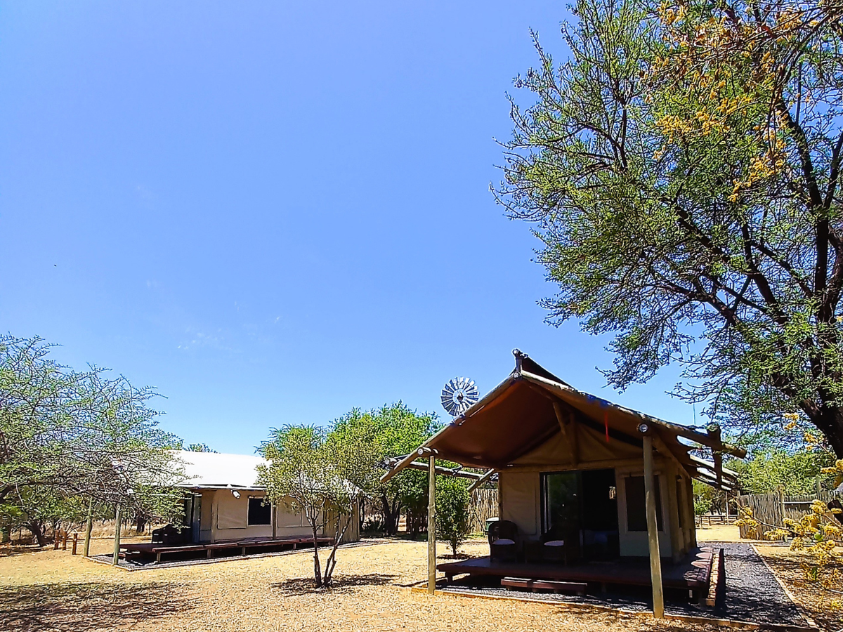 Luxury Safari Tents Luxury Safari Tent exterior with veranda at Sun Acres Farm