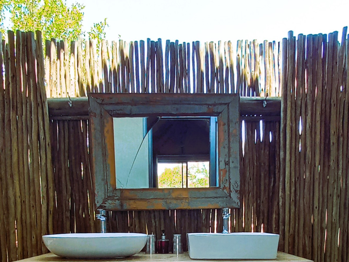 Bathroom Luxury Safari Tents Luxury Safari Tent semi-outdoor bathroom with double sink